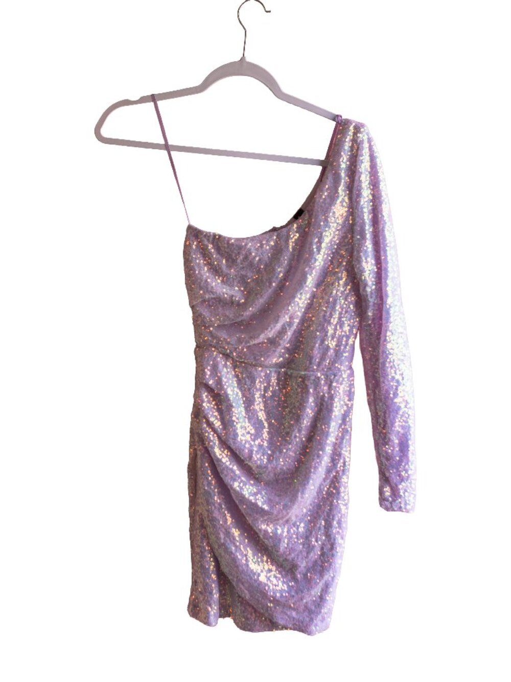 Windsor Single Sleeve Iridescent Lavender Sequin Mini Dress - Size Small